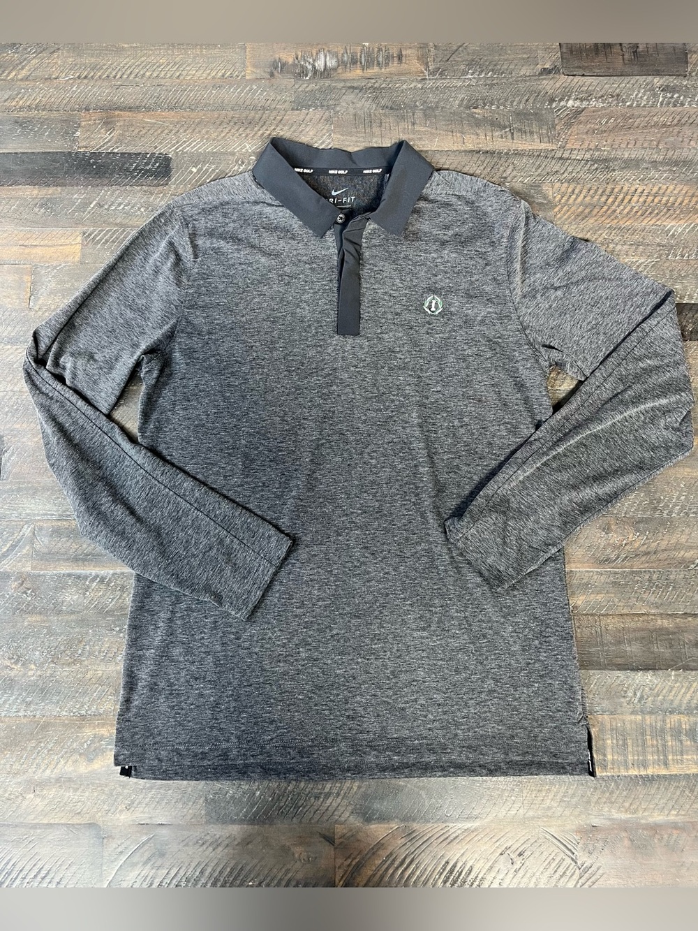 Nike Golf Dri-FIT Men M Long Sleeve Polo Shirt Gray Memorial Tournament